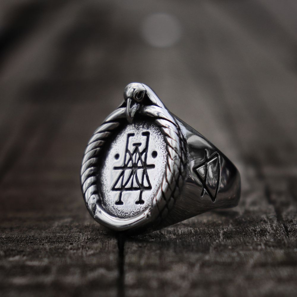 Crow Skull Rune Signet Rings Mens Viking Silver