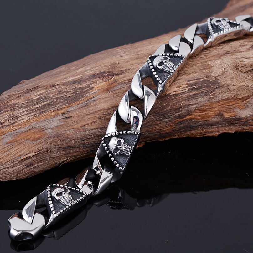 23CM Long Skull Head Men Bracelet