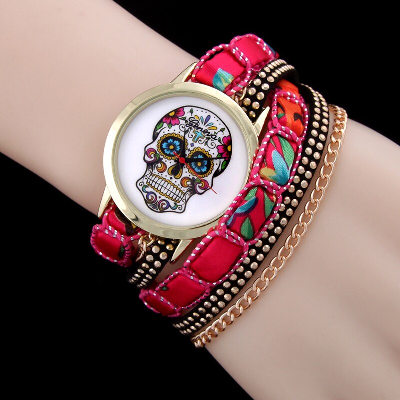 Fashion bracelet watch women sugar skull pattern