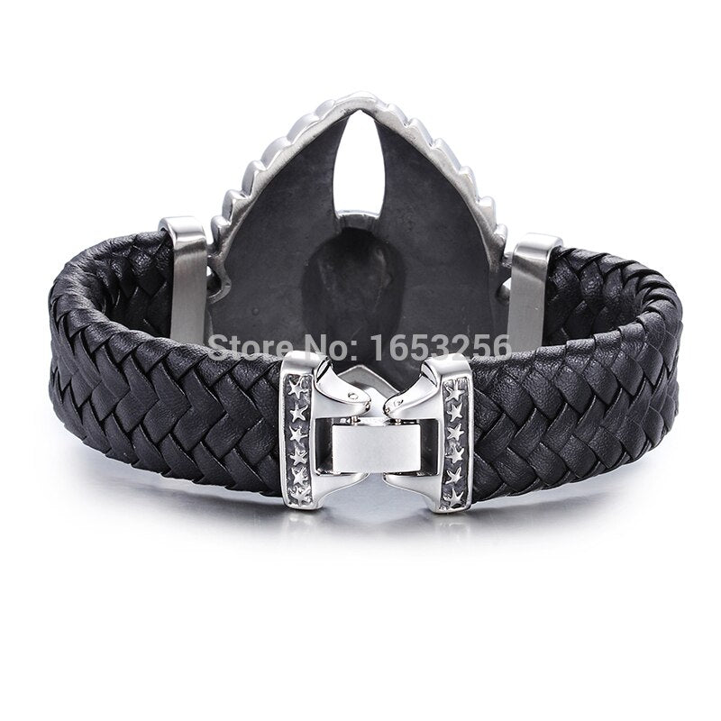 8.66'' Cool 316L Stainless Steel Men's Heavy Genuine leather Large Angel