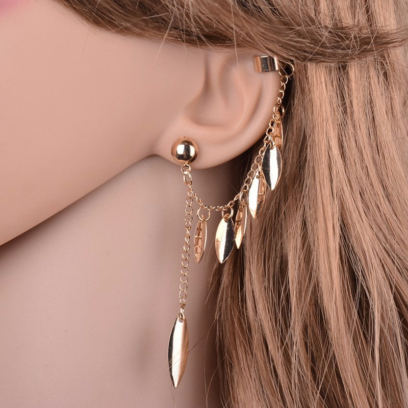 Gold Color Earrings For Women Bohemia Jewelry 2016 Fashion Alloy Leaves Tassel Ear Cuff Clip Earrings From India