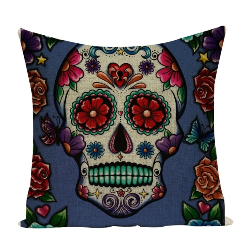 Colorful Square Pillow cover Sugar Skull Decor Living Room Cushion