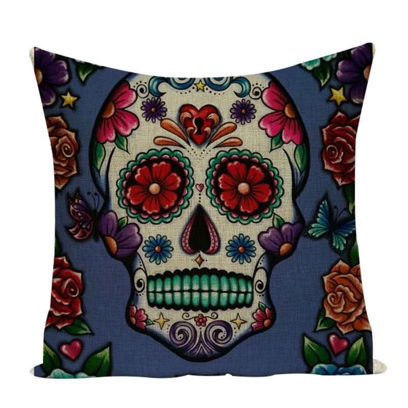 Colorful Square Pillow cover Sugar Skull Decor Living Room