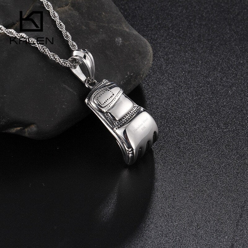 Stainless Steel High Quality Boxing Glove Pendant Long Chain Necklace