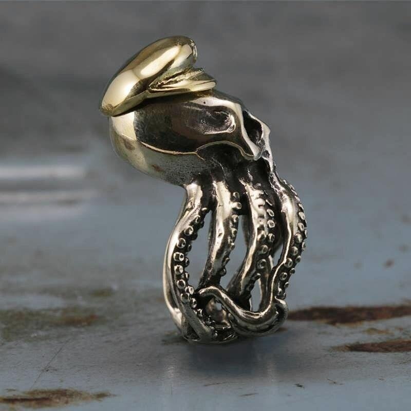 Stainless Steel Octopus Squid Tentacle Skull Captain Rings