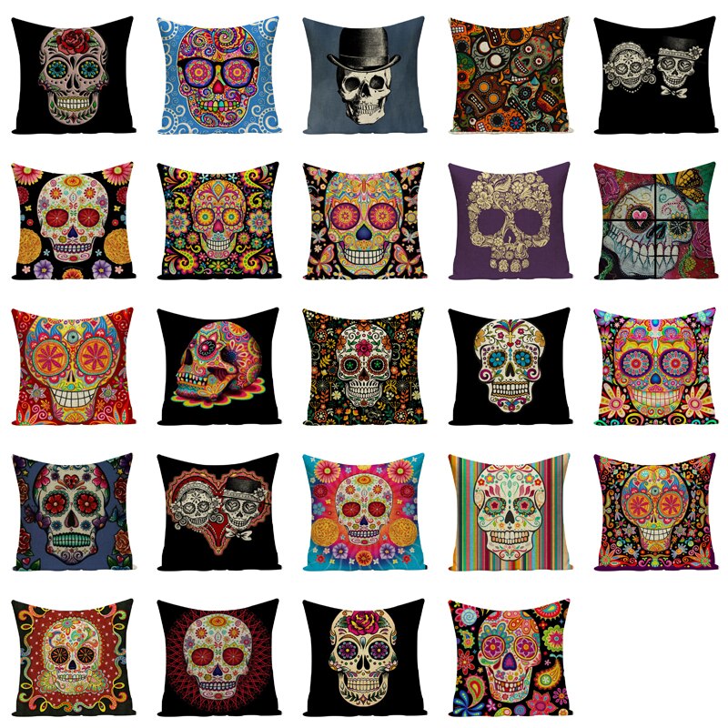 Colorful Square Pillow cover Sugar Skull Decor Living Room Cushion