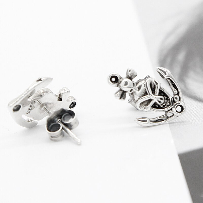 925 Sterling Silver Punk Skeleton Studs Earring For Women Men Gothic Silver