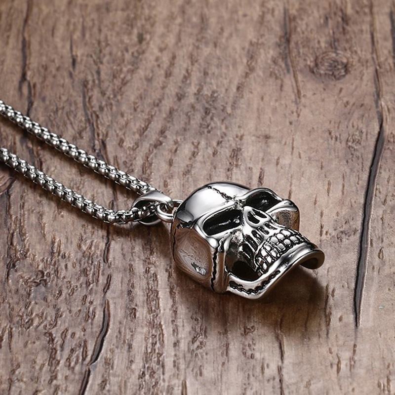 Men's Stainless Steel Skull Pendant Necklace in Tone Biker