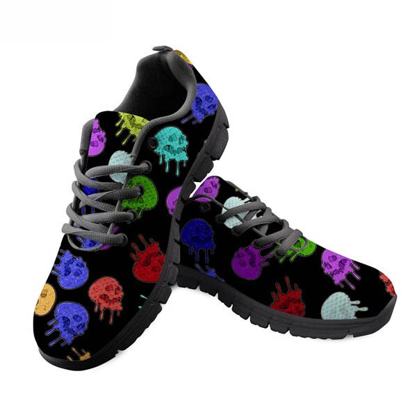 Skull Sneakers Black 3D Butterfly Pattern Casual Women Sneakers Flats Ladies Shoes