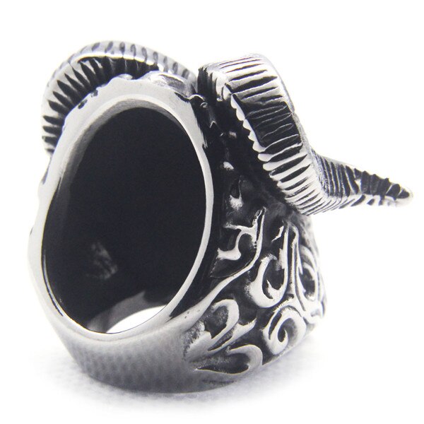 Stainless Steel Women Mens Fashion Horn Goat Cross Skull Ring