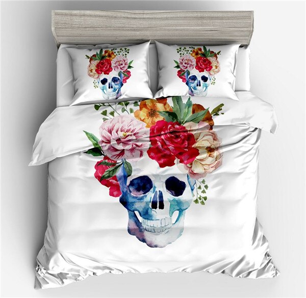 Halloween Fashion Sugar Skull Bedding Set Floral Bed Duvet Cover