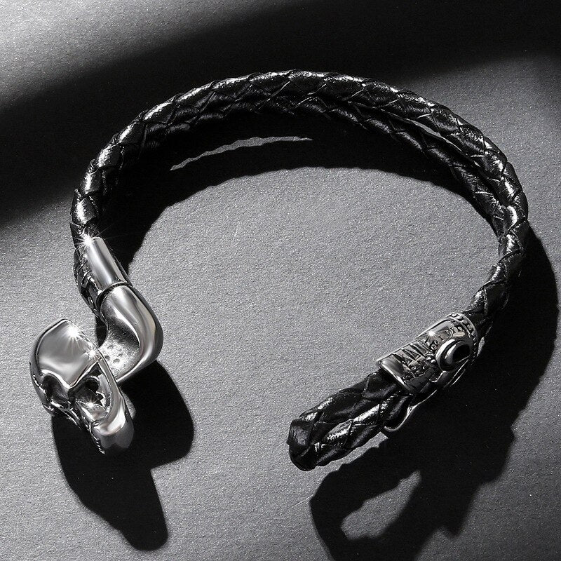 Punk Skull Bracelets Black Braided Multilayer Leather Bracelet