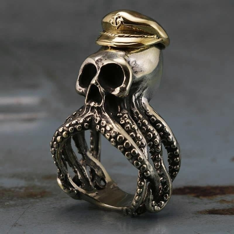 Stainless Steel Octopus Squid Tentacle Skull Captain Rings