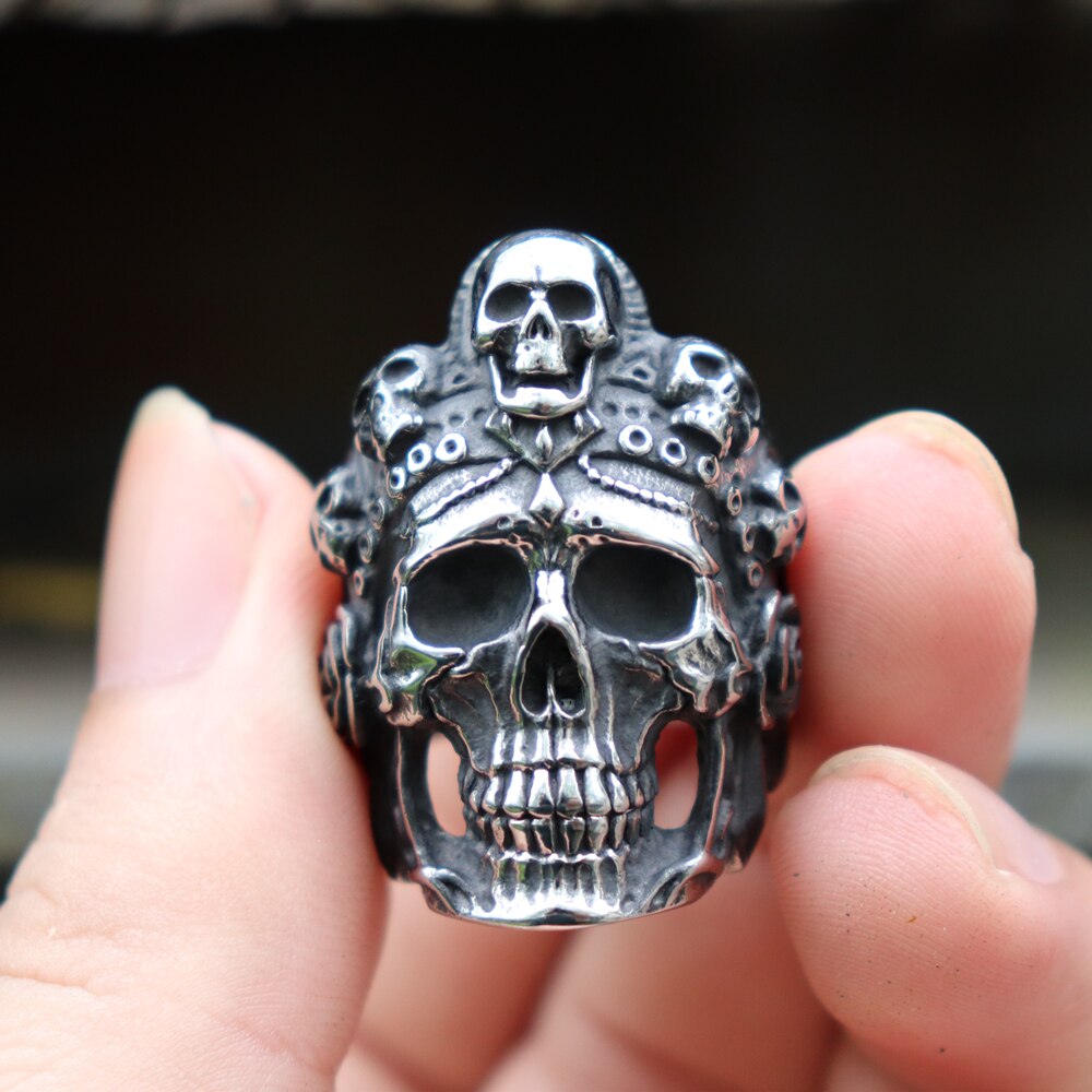 Cool Santa Muerte Death Skull Ring Unique Mens Stainless Steel