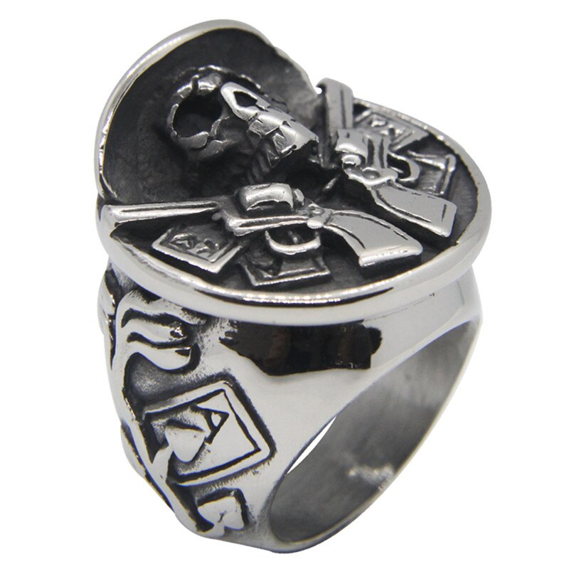 Stainless Steel Fashion Double Guns Big Man Ring