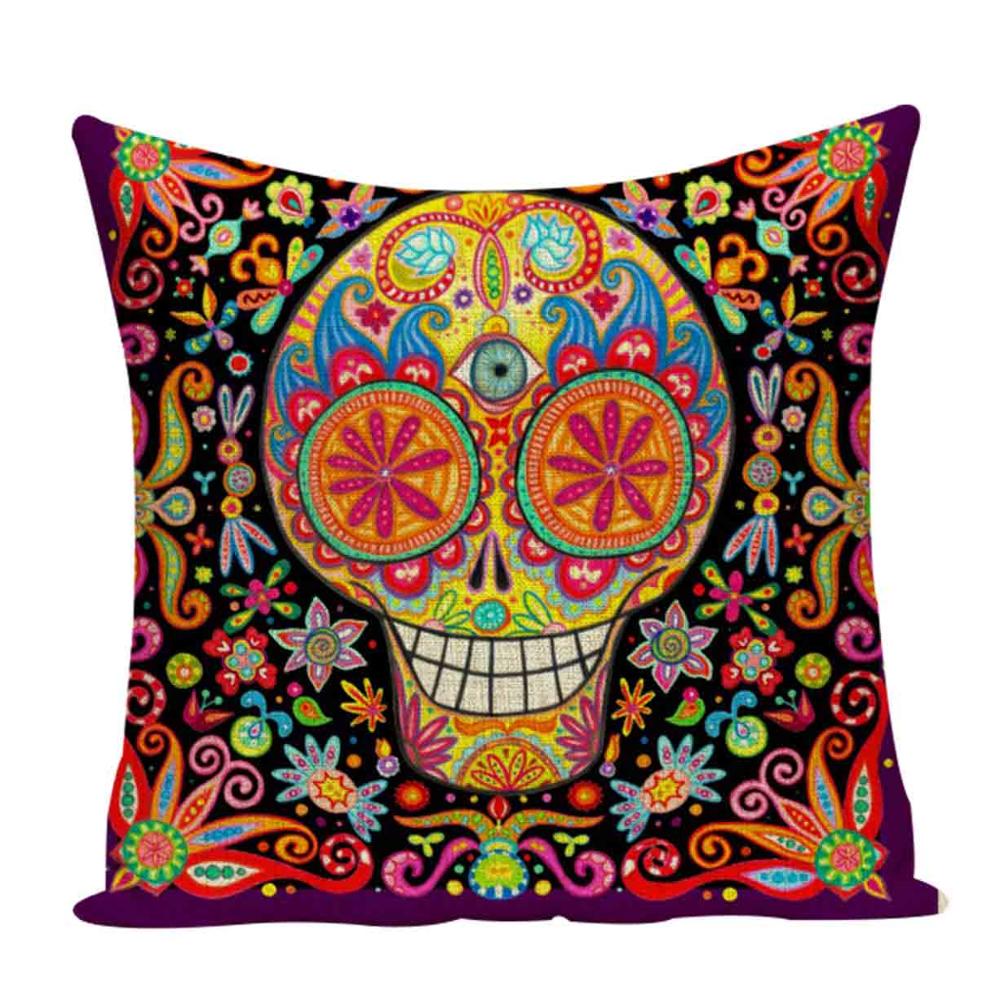 Colorful Square Pillow cover Sugar Skull Decor Living Room Cushion