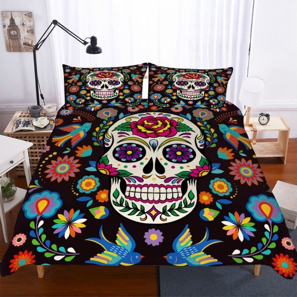 3pcs Sugar Skulls Microfiber Boys Duvet Cover Bedding