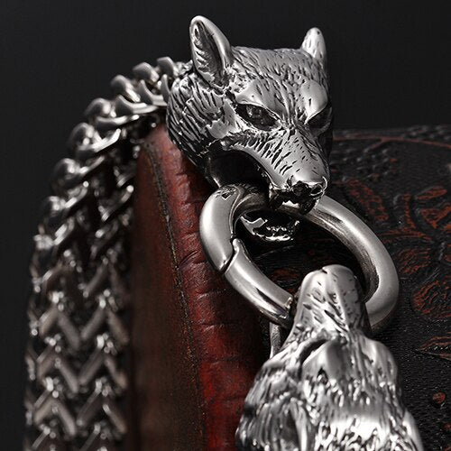 Polished Stainless Steel Bracelet For Men Heavy Wolf Head Mens Bracelets