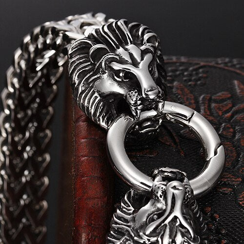 Polished Stainless Steel Bracelet For Men Heavy Wolf Head Mens Bracelets