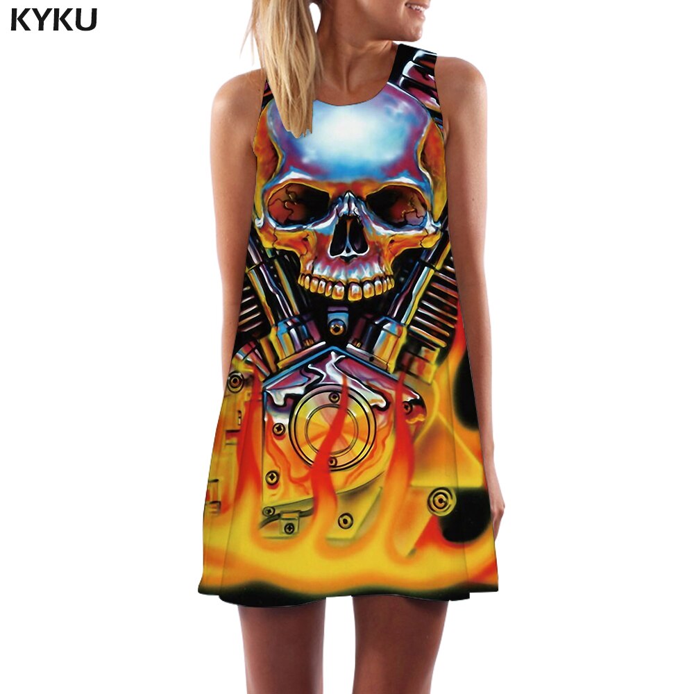 Brand Skull Dress Women Grim Reaper Short Skeleton