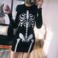 Punk Skull Printing O-Neck Long Sleeve Women Dress