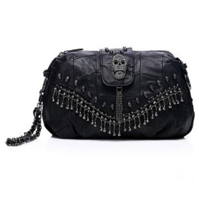 Fashion Genuine Leather Skull Rivet Women Bags