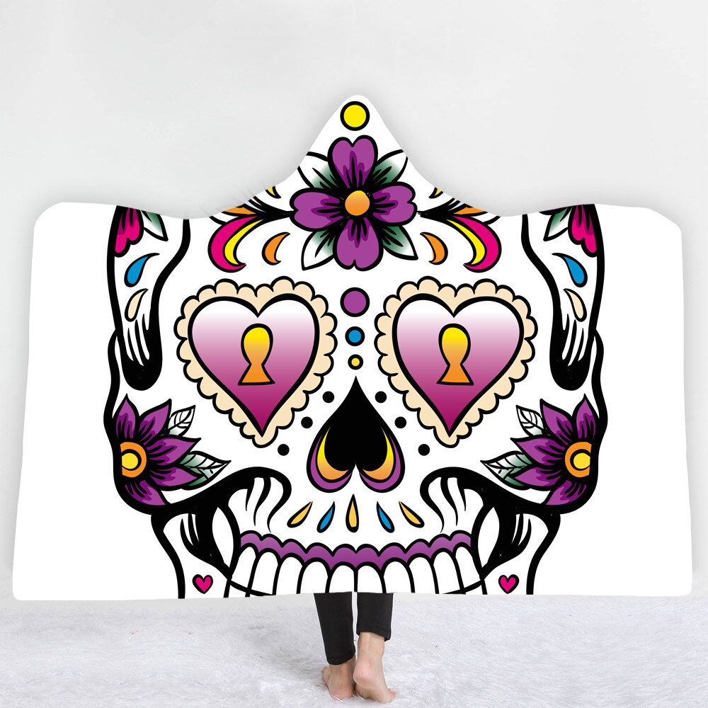 Unique Customized Skull Girl Print Hooded Blanket Day of the Dead