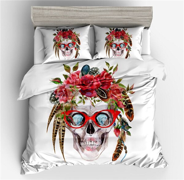 Halloween Fashion Sugar Skull Bedding Set Floral Bed Duvet Cover