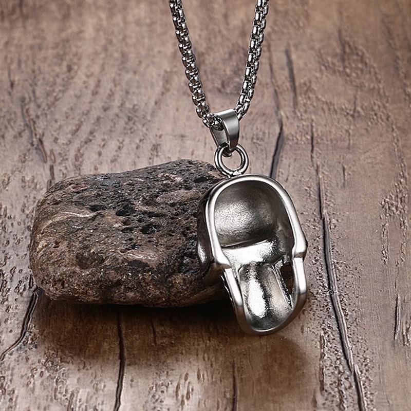 Men's Stainless Steel Skull Pendant Necklace in Tone Biker