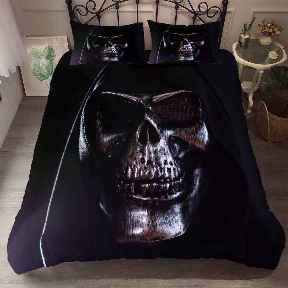 YI CHU XIN sugar Skull Bedding Set Duvet Cover Blue Fire Bedclothes 3pcs