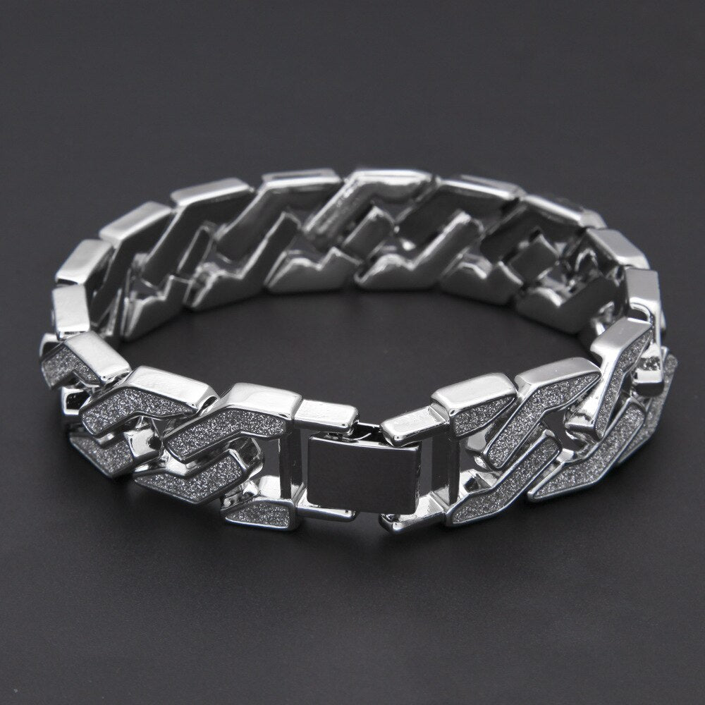 16mm Mens Sand Blast Bracelet Bangle Cuban Chain Link Iced Out