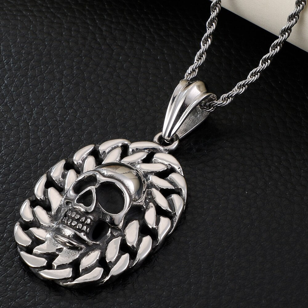 Gothic Mens Necklaces Solid Stainless Steel Skull Pendants