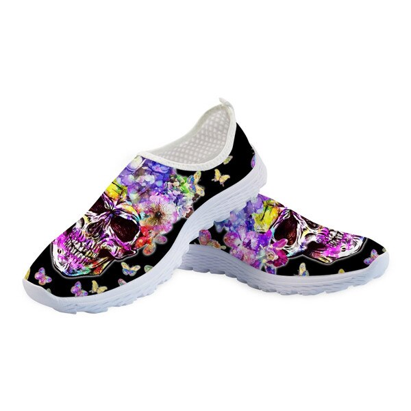 Skull Pattern Black Women Shoes Flats 3D Butterfly