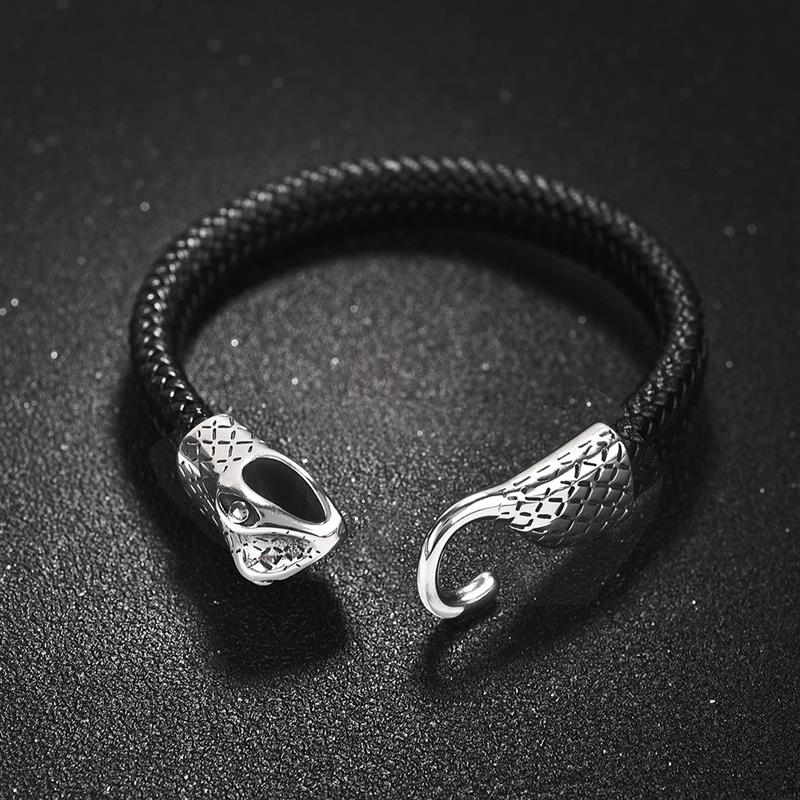 Unique Punk Leather Bracelet Men New Stainless Steel