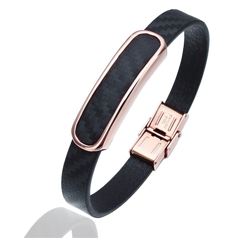 Hiphop Style Microfiber Leather Bracelets with Stainless Steel