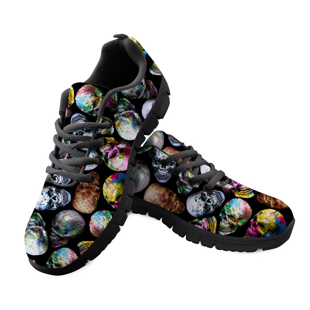 Skull Sneakers Black 3D Butterfly Pattern Casual Women Sneakers Flats Ladies Shoes