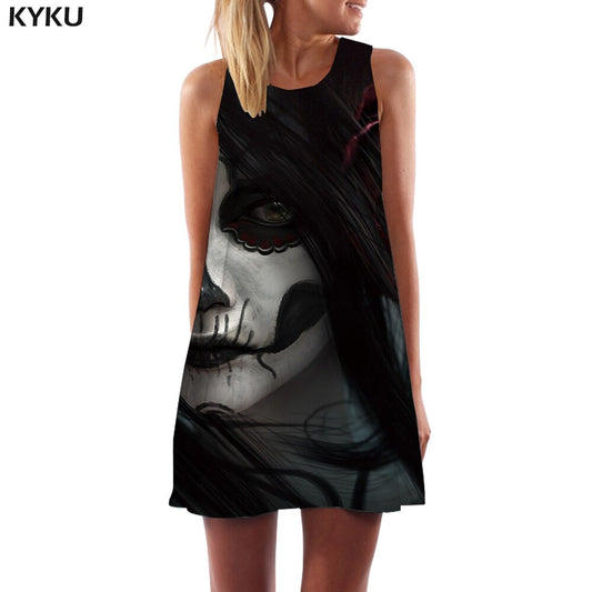 Brand Skull Dress Women Graffiti Vestido Sexy Black