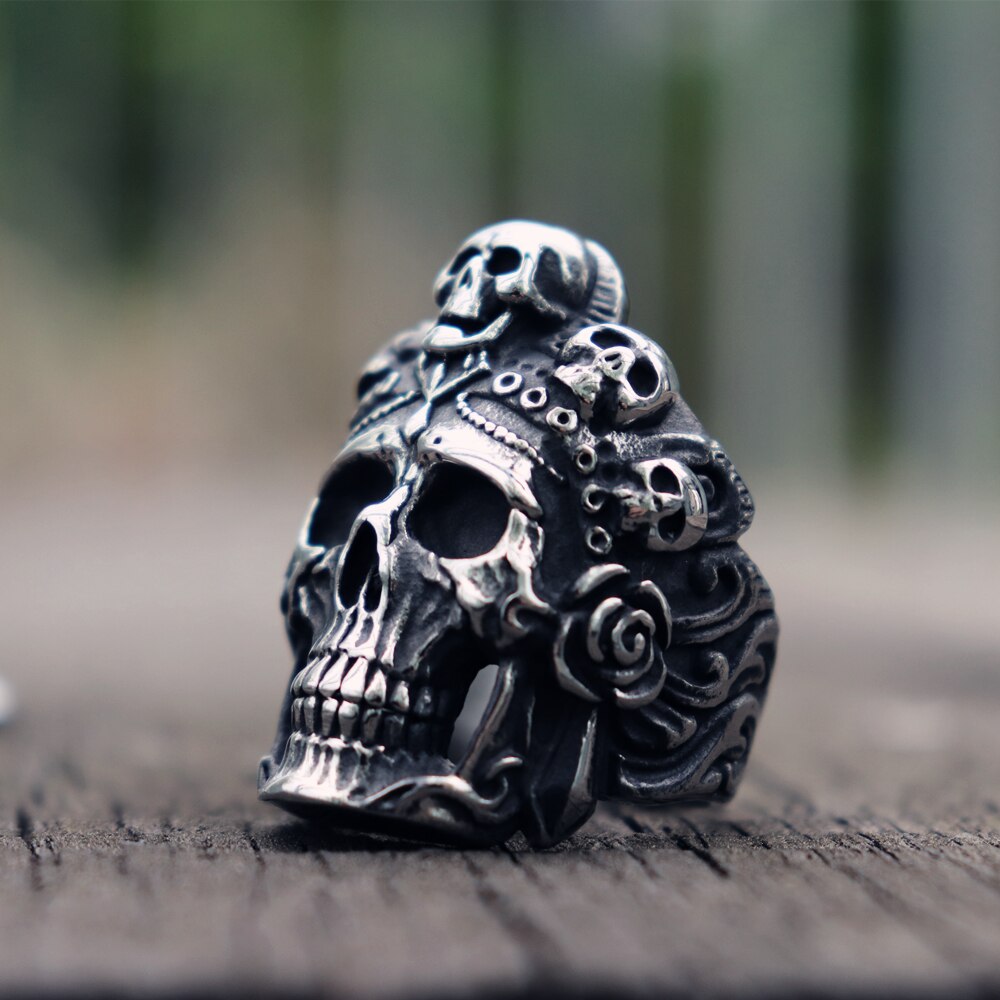 Cool Santa Muerte Death Skull Ring Unique Mens Stainless Steel