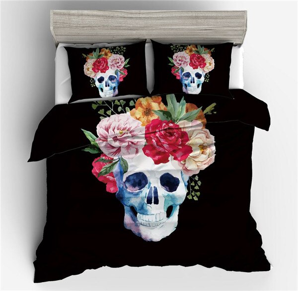 Halloween Fashion Sugar Skull Bedding Set Floral Bed Duvet Cover