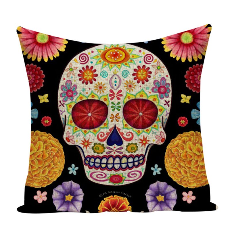 Colorful Square Pillow cover Sugar Skull Decor Living Room Cushion