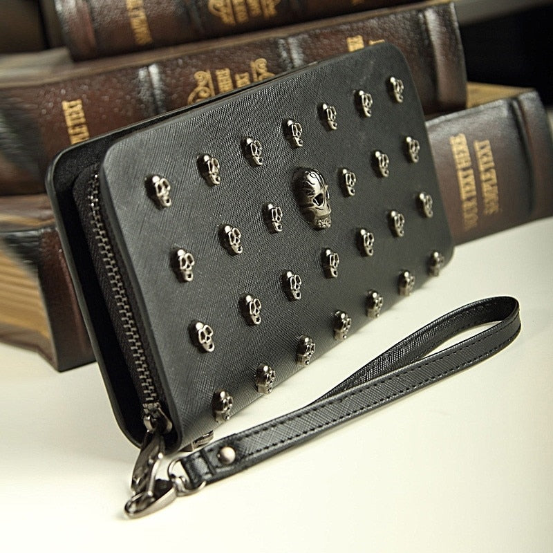 Leather Bag Skull Wallet Personality Clutch Bags Rivets PU Leather Wallet