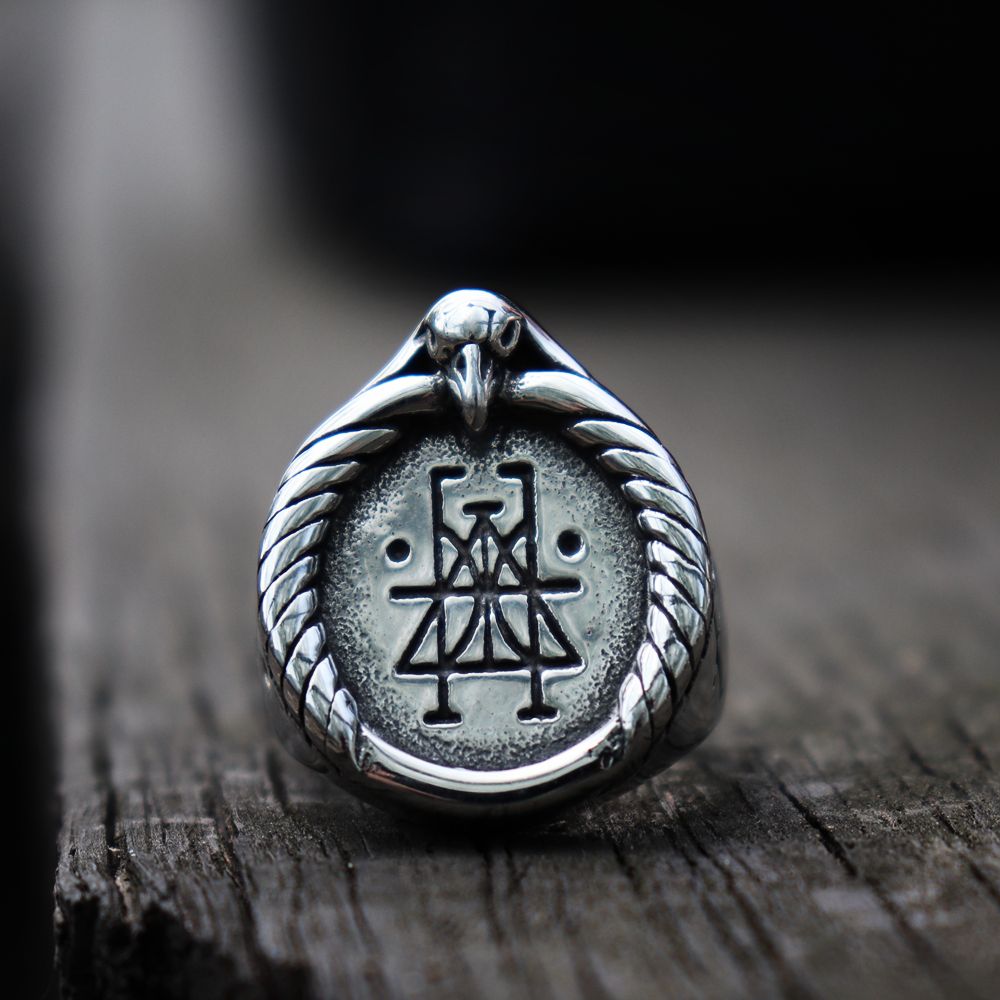 Crow Skull Rune Signet Rings Mens Viking Silver