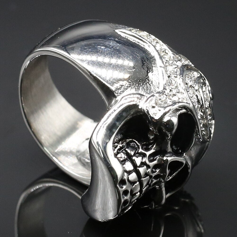 Goth Skull Ring Men Solid Stainless Steel & CZ Jewelry Ringen Punk Rock Skeleton