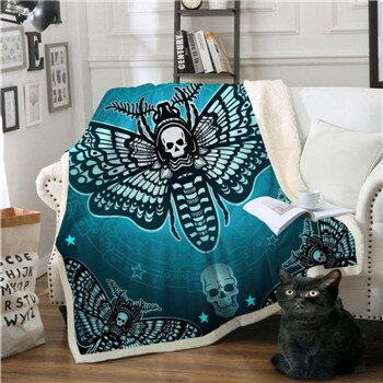 2 Sizes Flowery Skull by SunimaArt Throw Blanket Purple Gothic