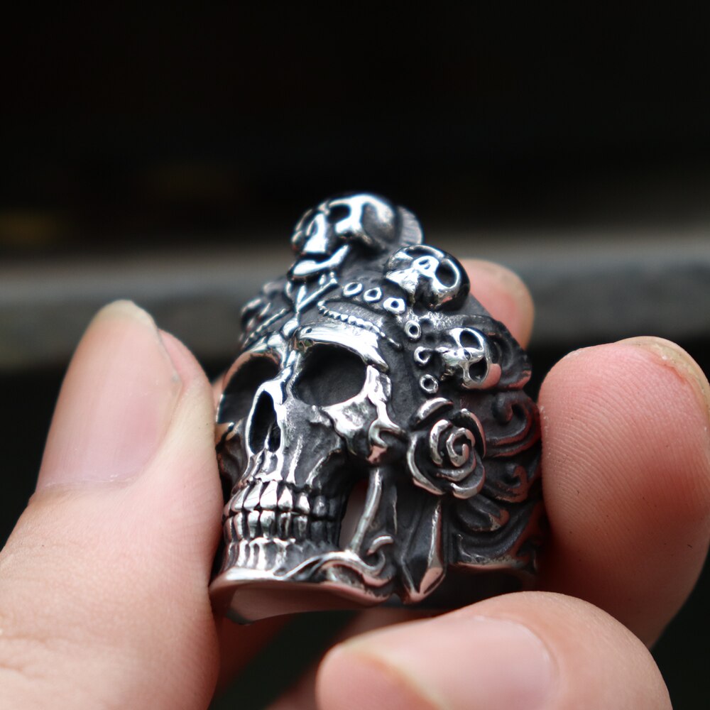 Cool Santa Muerte Death Skull Ring Unique Mens Stainless Steel