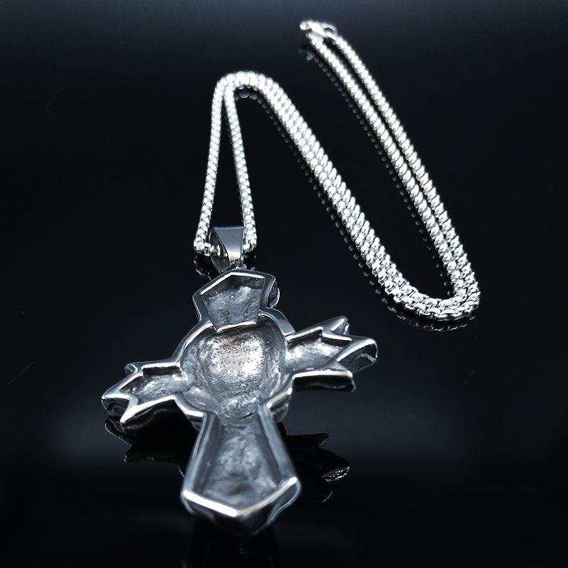 2020 Gothic Skull Cross Stainless Steel Big Necklace Men Silver