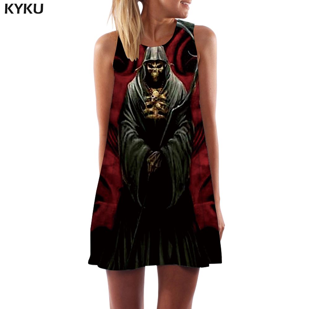 Brand Skull Dress Women Grim Reaper Short Skeleton