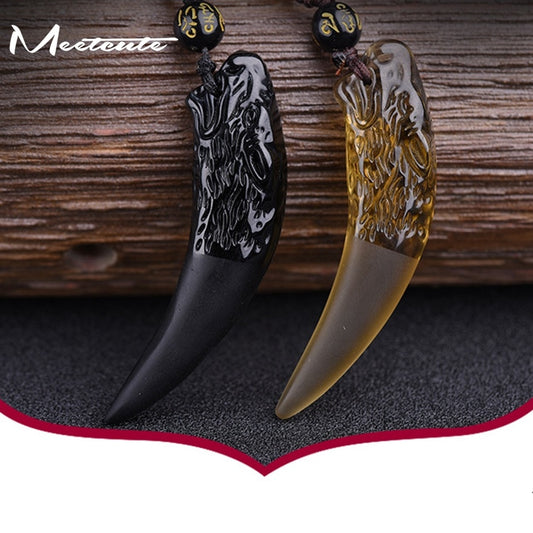 Stone Ice Obsidian Pendant Necklace Wolf Tooth Amulets Talismans Couple