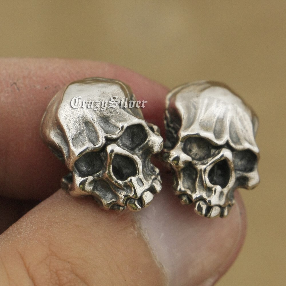 925 Sterling Silver Mens Biker Rock Punk Skull Stud Earrings TA40