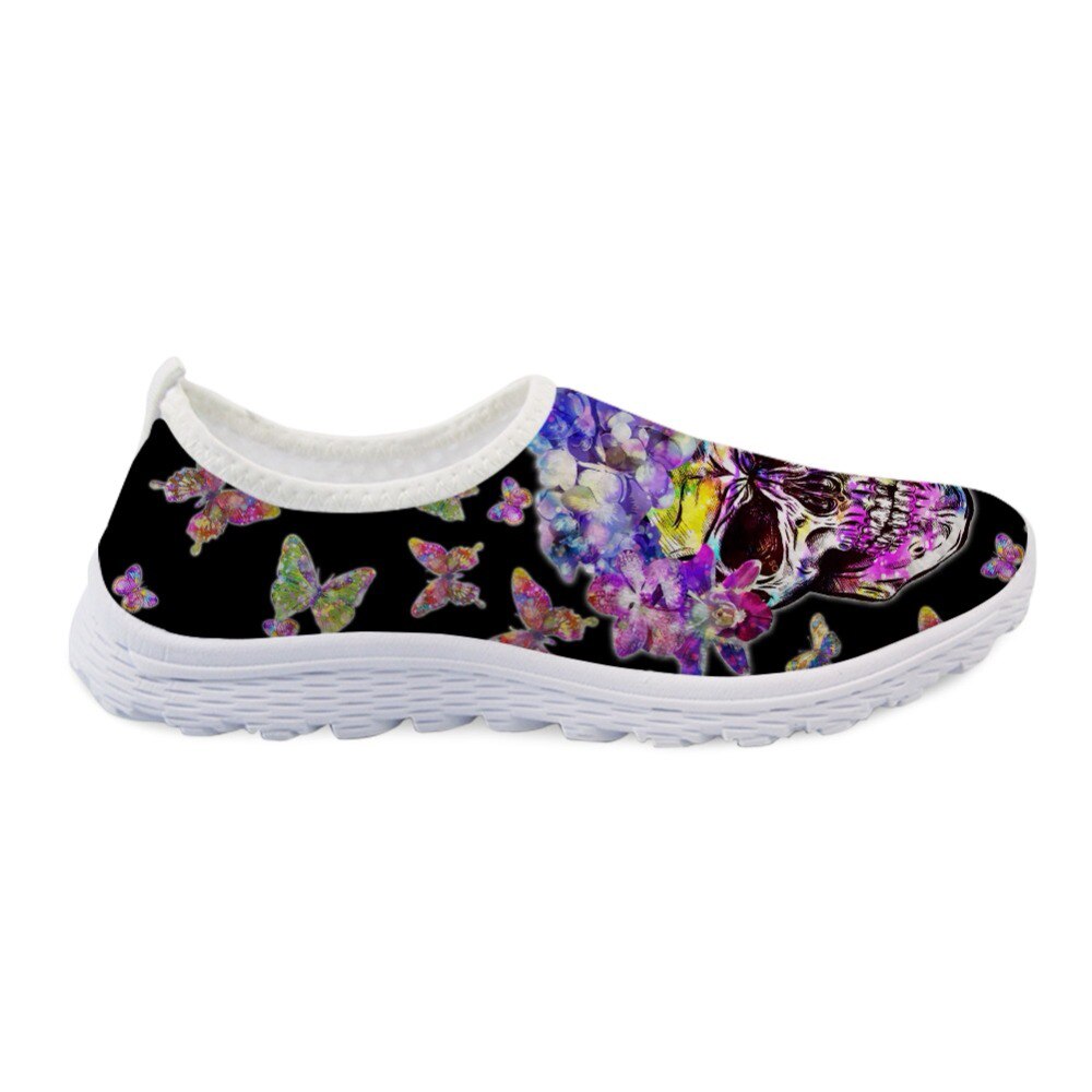 Skull Pattern Black Women Shoes Flats 3D Butterfly